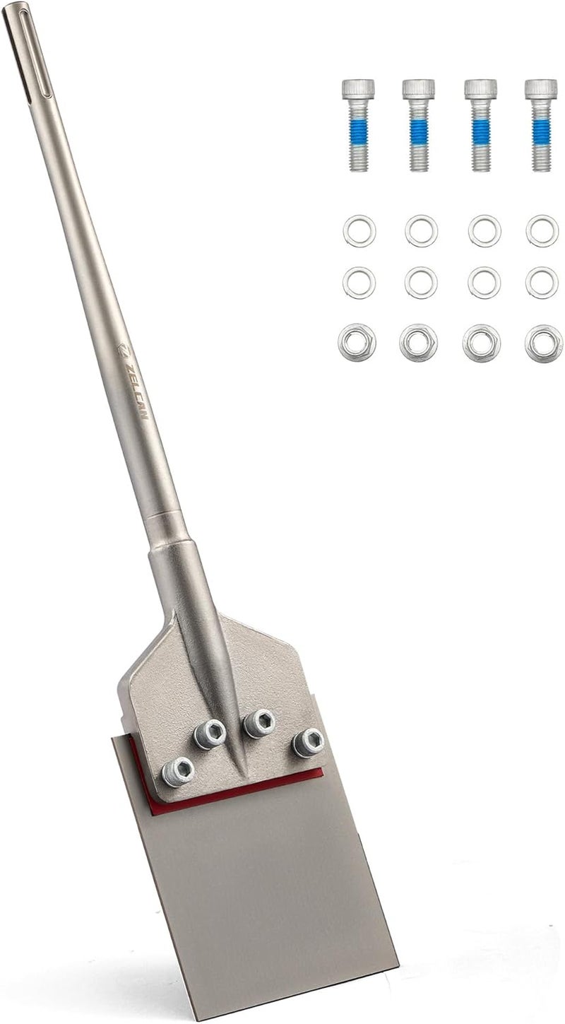 ZELCAN SDS Max Floor Scraper, 6 in. Heavy Duty Thinset Removal Tool with Extra Long Handle, Weldless SDS Max Chisel Bit with 4 Spare Bolts for Ceramic Tiles Hardwood Linoleum Epoxy Carpet - Image 1